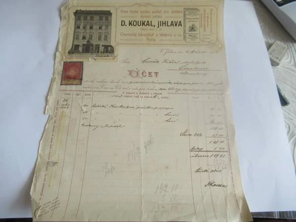Jihlava - D. Koukal - lékárna u svaté Anny - chemická laboratoř - Výroba a mazání na revma a namoženinu - 1905