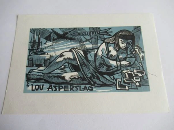 Originální velký exlibris 15 x 10,5 cm – Lou Asperslag – Jan Battermann