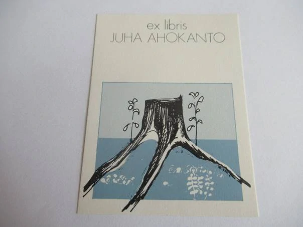 Originální barevný exlibris 8,5 x 6,5 cm – Juha Ahokanto – Juhani Avonius
