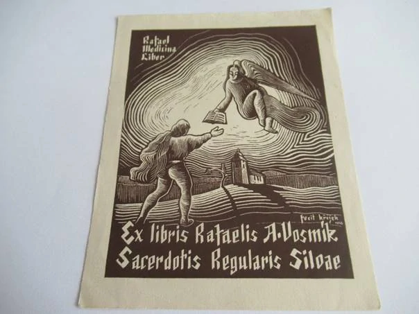 Originální válečné exlibris 14 x 11 cm – P. Rafael A. Vosmík (1943) – Felix Křížek