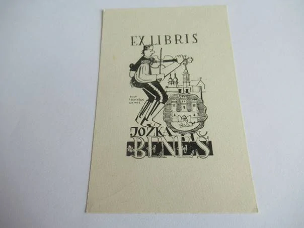 Originální exlibris 11 x 7 cm – Slovácký motiv (1973) – Jožka Beneš – Jaroslav Slováček