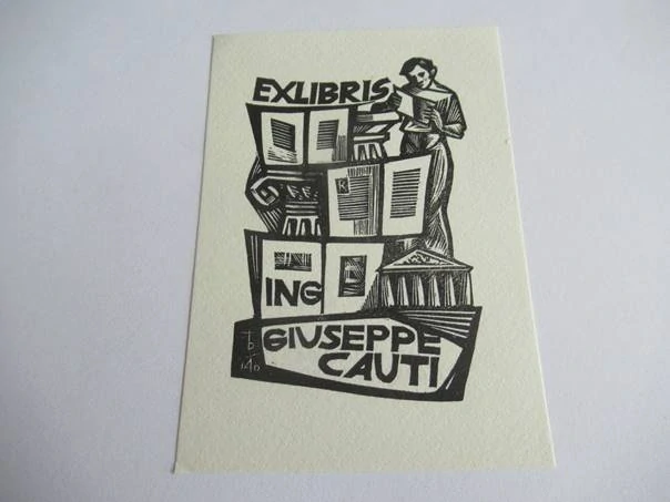 Sběratelské exlibris Ing. Giuseppe Cauti, 10,5 × 7,5 cm – Oriol Diví (Španělsko)