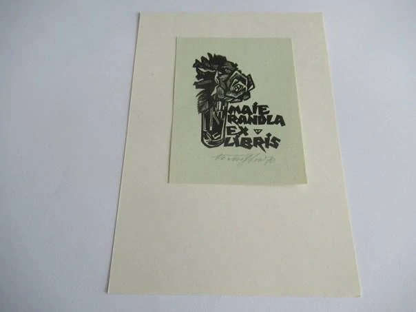 Signované exlibris Väino Tõnisson, 15 × 10,5 cm – Motiv růže pro Maie Randla (Estonsko)