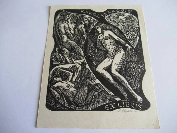 Signované exlibris Karol Izakovič, 13,5 × 11 cm – Ladislav Vlodek