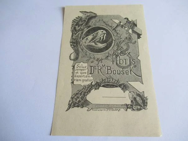 Vlastní herpetologické exlibris Dr. M. Boušek, 15 × 10 cm – Rafael Maria Boušek (Tábor)