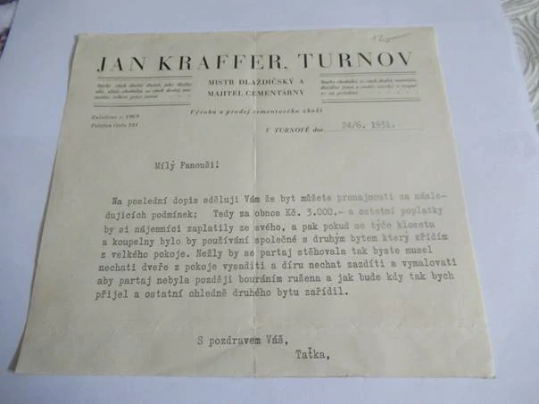 Turnov - Jan Kraffer - Mistr dlaždičský a majitel cementárny - výroba a prodej cementového zboží - stavby všech druhů dlažeb - 1931
