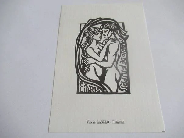 Erotické exlibris Mario de Filippis – Milenci | Vincze László, originální secesní grafika, 15,5x11 cm