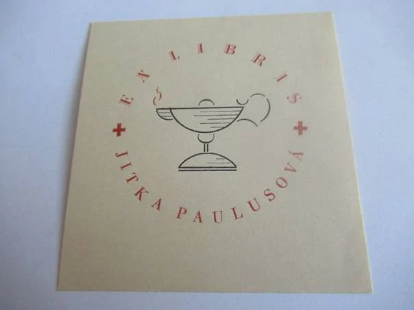 Medicínské exlibris Jitka Paulusová | Antonín Bucháček, válečný typografický tisk 1942, 7,5x7 cm