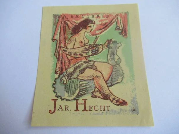 Originální Litografie Exlibris Jar. Hecht – Oldřich Karel (9 x 7,5 cm)