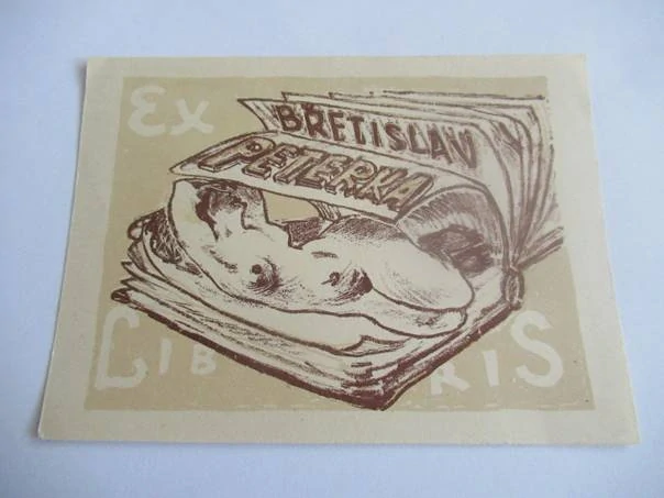 Originální Litografie Exlibris Břetislav Peterka – Oldřich Karel (12,5 x 9 cm)
