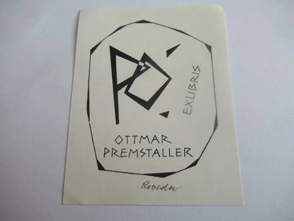 Originální Linoryt Exlibris Ottmar Premstaller – Roland Roveda (7,5 x 6 cm)