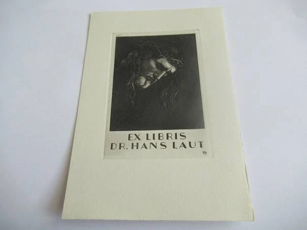 Originální Mědirytina Exlibris Dr. Hans Laut – Motiv Ecce Homo Trnová koruna Kristova – Milo Bernas (13,5 x 9,5 cm)