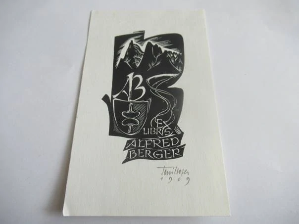 Exlibris Alfred Berger, 1969, Prof. Toni Hofer – X2 dřevoryt, 15 × 9 cm