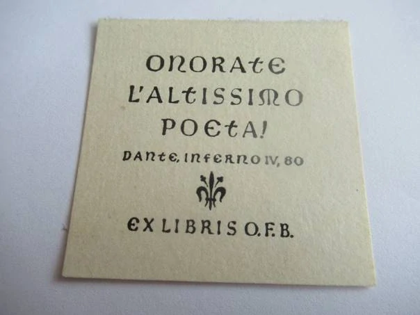 Exlibris O. F. B. (Otto František Babler) – Břetislav Štorm, 1943 – Knihtisk / typografie, 5 × 5 cm