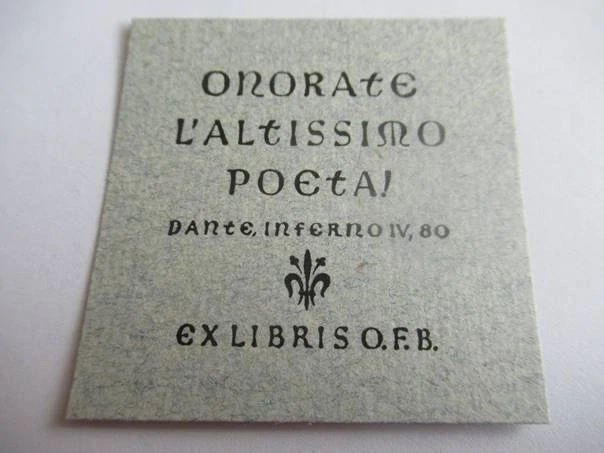 Exlibris O. F. B. (Mramorovaný papír) – Břetislav Štorm, 1943 – Knihtisk / typografie, 5 × 5 cm