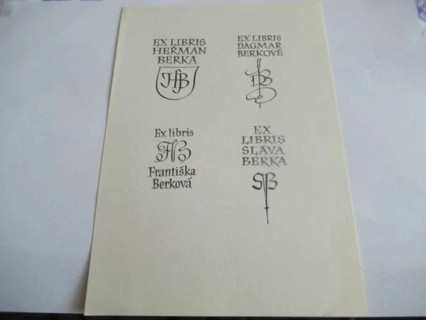 Čtyři exlibris rodiny Berkových – Oldřich Menhart, 1942–1945 – X2 původní dřevoryty (soutisk), 20 × 14 cm
