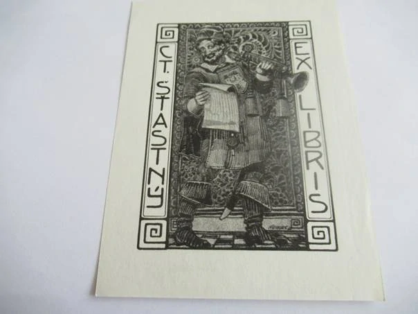 Exlibris Ct. Šťastný – Jano Köhler, 1932–1935 – Autorsky signovaná autotypie, 15 × 11 cm