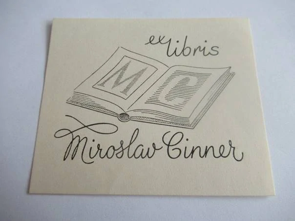 Exlibris Miroslav Cinner, 1941, O. Váša – Zinkografie / knihtisk, 8,5 × 7,5 cm