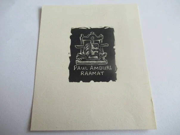 Exlibris Paul Amburi Raamat, 1963, Vadim Frolov – X2 původní dřevoryt, 8 × 6,5 cm