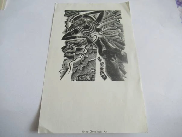 Profesionální originální Exlibris Dr. Jiří Kačer – Motiv Ženský akt – Anna Grmelová (19x12 cm)