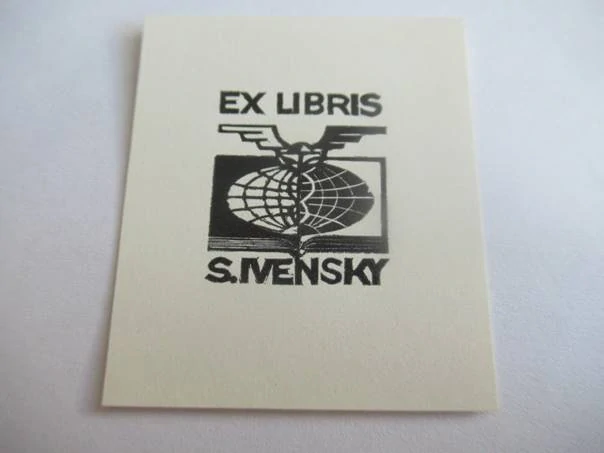 Exlibris – pro S. Ivenského – V. Rozental – (1968), X2 (dřevoryt), motiv s globusem a křídly – 5 x 4,5 cm