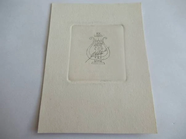 Exlibris – pro L. T. – V. Bagdatiev – (1967), C3 (lept), motiv s lyrou a rydlem – 11,5 x 8,5 cm