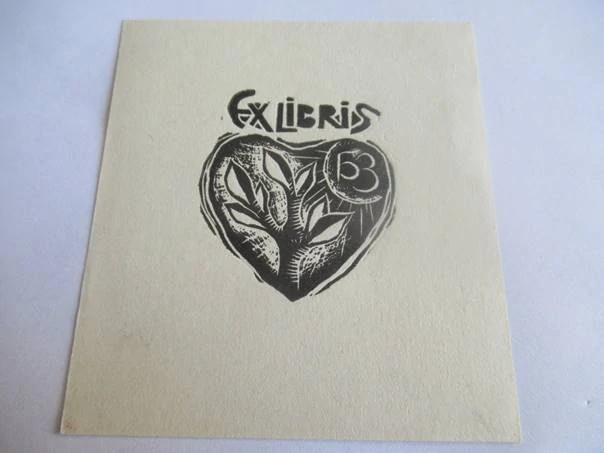 Exlibris – pro B. Z. – V. A. Ussolkin – (1963), X3 (linoryt), motiv stromu života v srdci s iniciálami – 9,5 x 9 cm