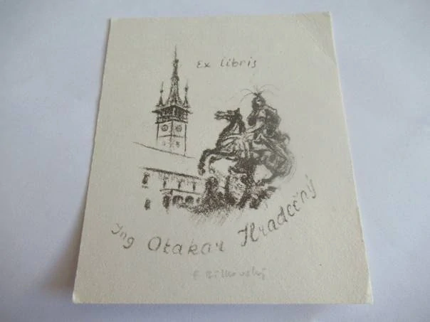Exlibris pro Ing. Otakara Hradečného – František Bílkovský (11x9 cm) – C3 (Mezirytina / Crayon)
