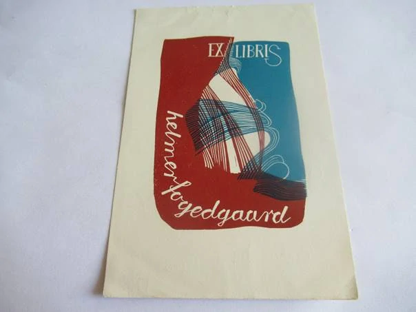 Exlibris – Helmer Fogedgaard – Grabowski – 60. léta, barevný linoryt (15 x 10 cm)