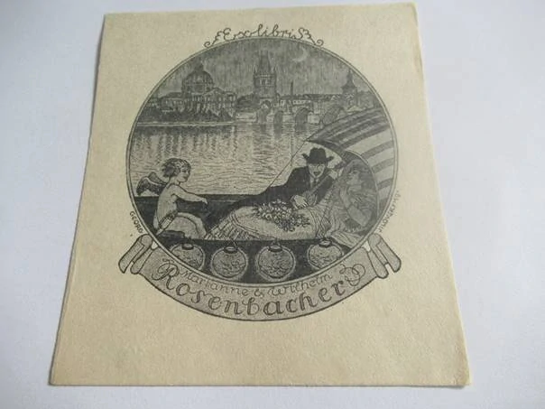 Exlibris Marianne & Wilhelm Rosenbacher, Georg Jilovsky, 1919 – lept, 120x110 mm