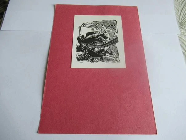 Exlibris – Neznámý sběratel – Béla Stettner – Avantgardní kompozice se dvěma akty – 9,5×8 cm – linoryt (X3)