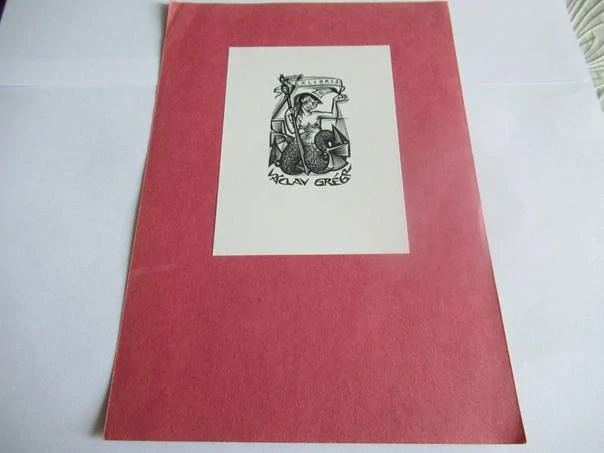 Exlibris – Václav Grégr – Gerard Gaudaen – Mořská panna s trojzubcem – 21×14,5 cm – dřevoryt (X2)