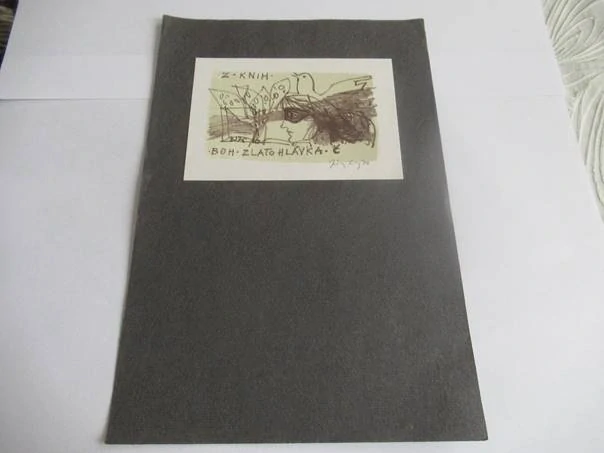 Originální exlibris Boh. Zlatohlavka – Břetislav Jüngling: Dívka s holubicí, kombinovaná technika