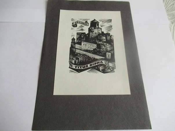 Originální exlibris Titus Ripka – Antal Fery: Hradní pevnost, signovaný dřevoryt (X2) – 14×10 cm (1974)