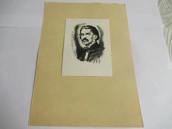 Originální exlibris Karel Cvejn – JVF: Portrét muže, signovaná litografie – 10×7,5 cm