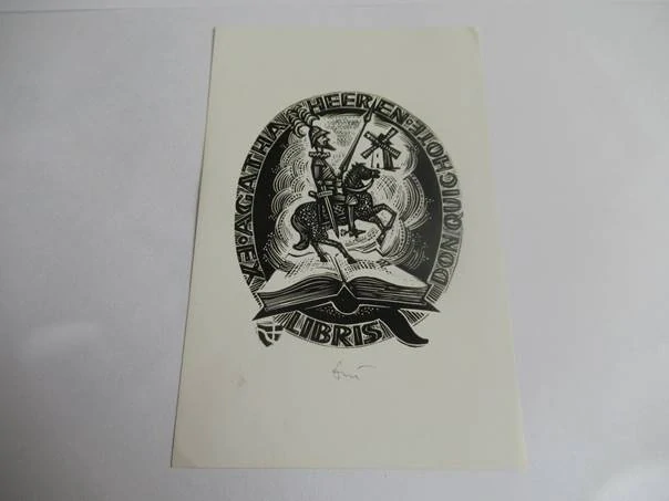 Exlibris – Agathy Heeren – Jerzy Drużycki – Don Quichote – 14×9 cm – dřevoryt (X2)