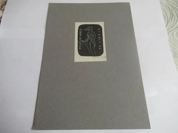 Exlibris – Miloslav Janča – Rastislav Michal – motiv: Stojící ženský akt ve větru – 9×7 cm – dřevoryt (X2) (pasparta 22×15 cm)