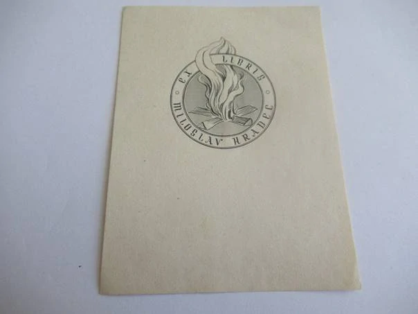 Exlibris – Miloslav Hradec – Goldberger – Hořící táborový oheň (vatra) – lept, 10×7,5 cm