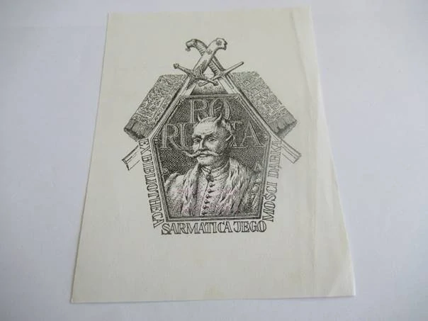 Exlibris – Bibliotheca Sarmatica / Mości Diabła – Jan Stanisław Antosz – Portrét sarmatského čerta – perokresba (Opus 4), 14,5×11 cm