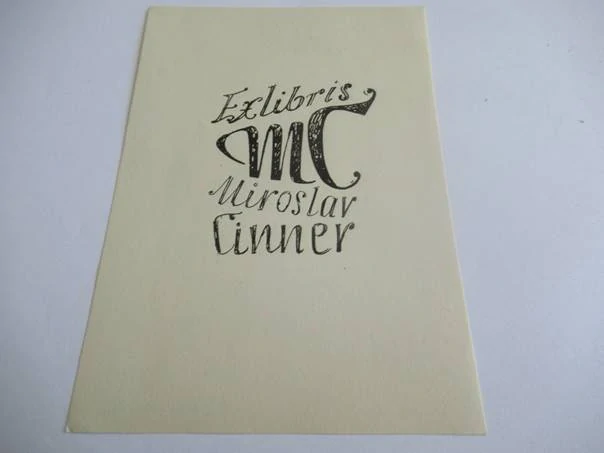 Exlibris – Miroslav Cinner – J. Solar – Kaligrafický monogram MC – zinkografie, 14×10 cm