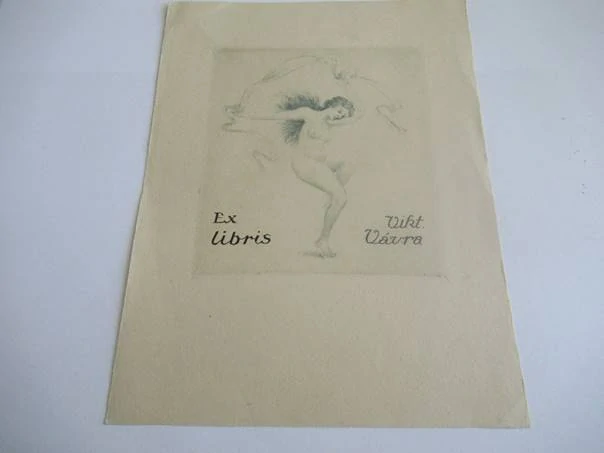 Exlibris – Vikt. Vávra – Viktor Vávra – Tančící ženský akt se šátkem – litografie, 18×13,5 cm