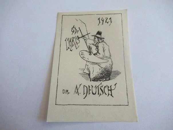 Exlibris – Dr. M. Deutsch – Gjurič – Starý malíř s paletou – zinkografie, 9×6 cm