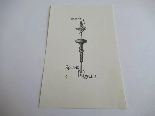 Exlibris – Roland Roveda – Hans Hauke – Baletka tančící na hrotu rýsovacího pera – mědiryt (C2), 12,5×8 cm