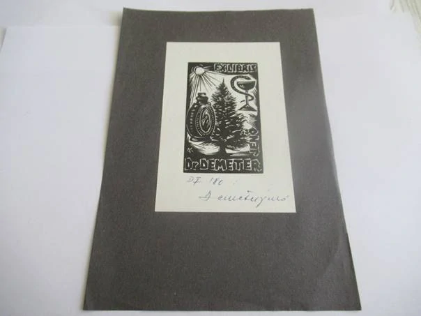 Exlibris – Károly Andruskó – Károly Andruskó – linoryt (X3), podkladový papír 20,5×14 cm