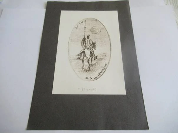 Exlibris – Ing. O. Hradečný – František Bílkovský – Don Quijote na koni – litografie, podkladový papír 21×14,5 cm