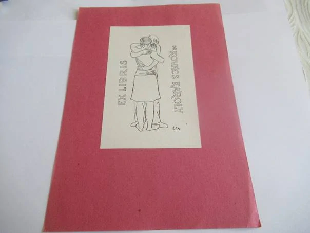 Exlibris – Dr. Kovács Károly – Szalay Ferenc – Objímající se milenci – zinkografie (P1), podkladový papír 20,5×14,5 cm