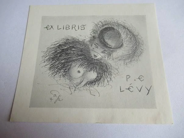 Exlibris – P. E. Lévy – Alberto Coppa – Portrét ženy v klobouku a kožešině (Ženský akt) – původní zinkografie / perokresba, 9×8 cm