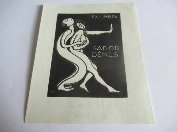 Exlibris – Gábor Dénes – Mottl Román Pál – Tančící milenci – původní dřevoryt (X2), 10×8 cm