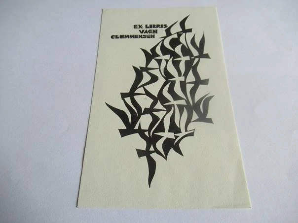 Exlibris – Vagn Clemmensen – German Ratner – Escherovské hejno letících ptáků – původní linoryt (X3), 14×8,5 cm
