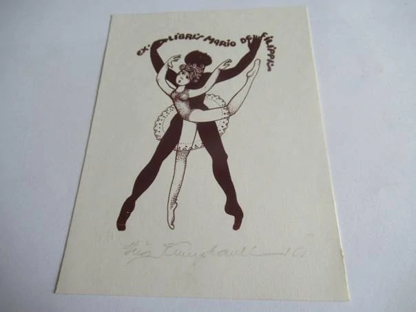 Exlibris – Mario de Filippis – Věra Krumphanlová – Československo, cca 1980–1985 – původní tisk z výšky / zinkografické klišé – 14,5×11 cm